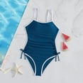 thumbnail image 2 of BXSRUTA Girls 7-16 Years Padded One Piece Swimsuit with Adjustable Drawstring Straps Contrast Trim Soft Nylon Spandex for Beach and Pool, 2 of 7