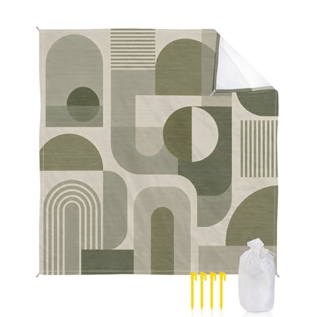Beach Blanket Waterproof Sandproof Green Boho Geometric Beach Blankets with Stakes Quick Dry Sand Free Outdoor Picnic Mats Bohemian Sun Clouds Lines Large Beach Mat for Sand Camping Hiking 108 x84