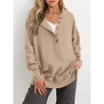 thumbnail image 3 of PRETTYGARDEN Womens Fashion Oversized Long Sleeve Hoodie Button Down V Neck Sweatshirt Side Slit Casual Pullover Tops, 3 of 9