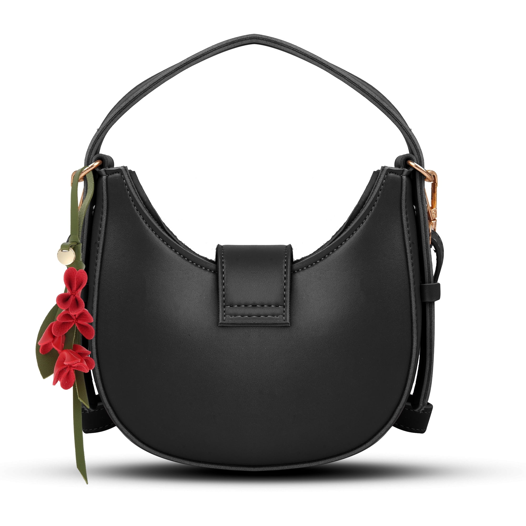 Unique Bargains PU Leather Flower Handbag Charm 1 Piece for Bags Red