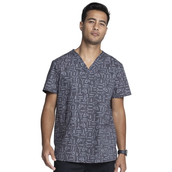 Cherokee Prints Scrubs Top For Men V-Neck Print Plus Size CK691, 3XL, Instumental Helpers