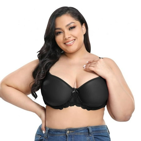 Baywell Women s Full Coverage Plus Size Comfort Minimizer Bra Wirefree Non Padded Black 95D/US 42D