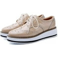 thumbnail image 3 of kkdom Women's Platform Lace-Up Brogue Wingtips Square Toe Oxfords Shoes for ladis Women Apricot Size 8.5, 3 of 5