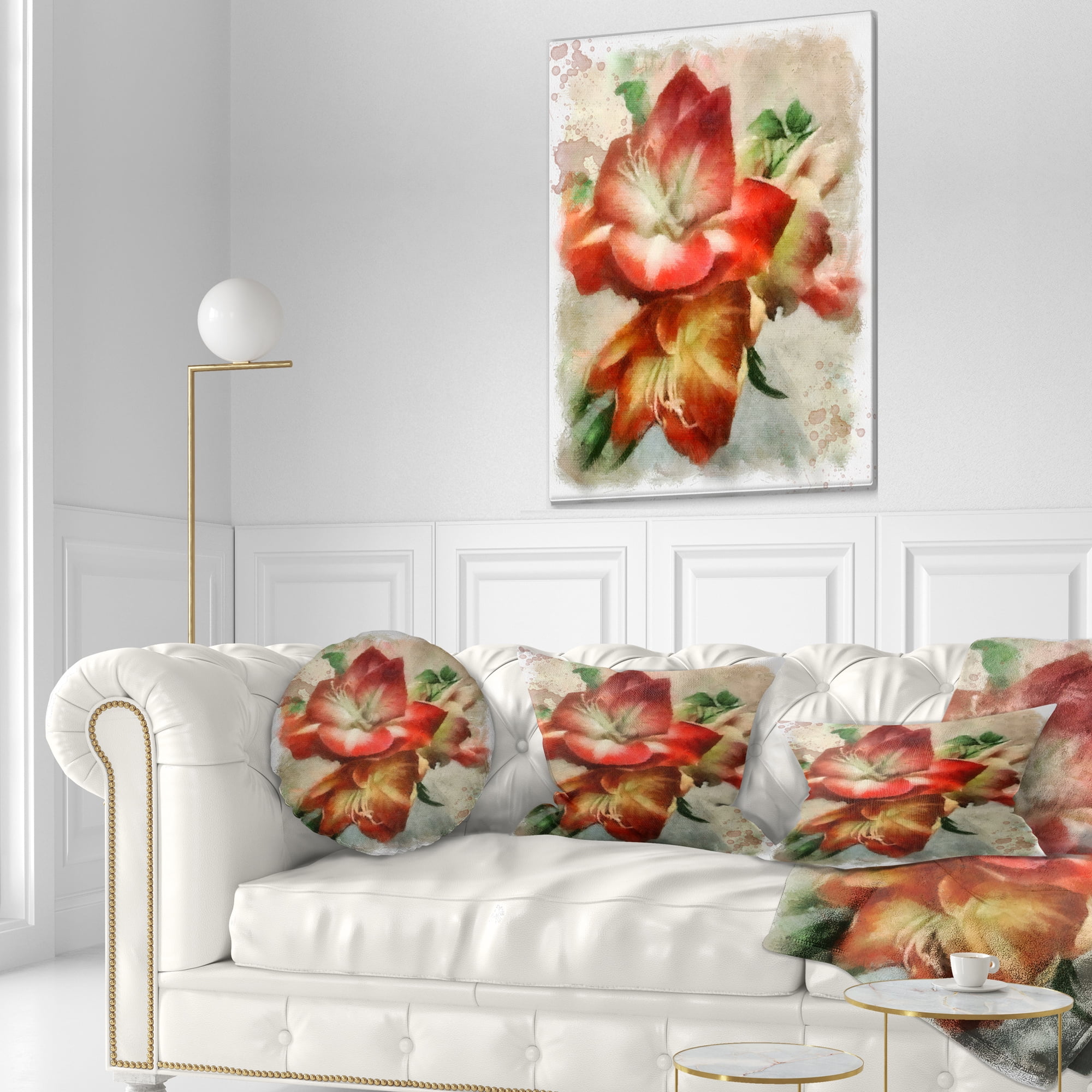 Designart Bunch of Amaryllis Flowers Drawing - Floral Throw Pillow - 12x20