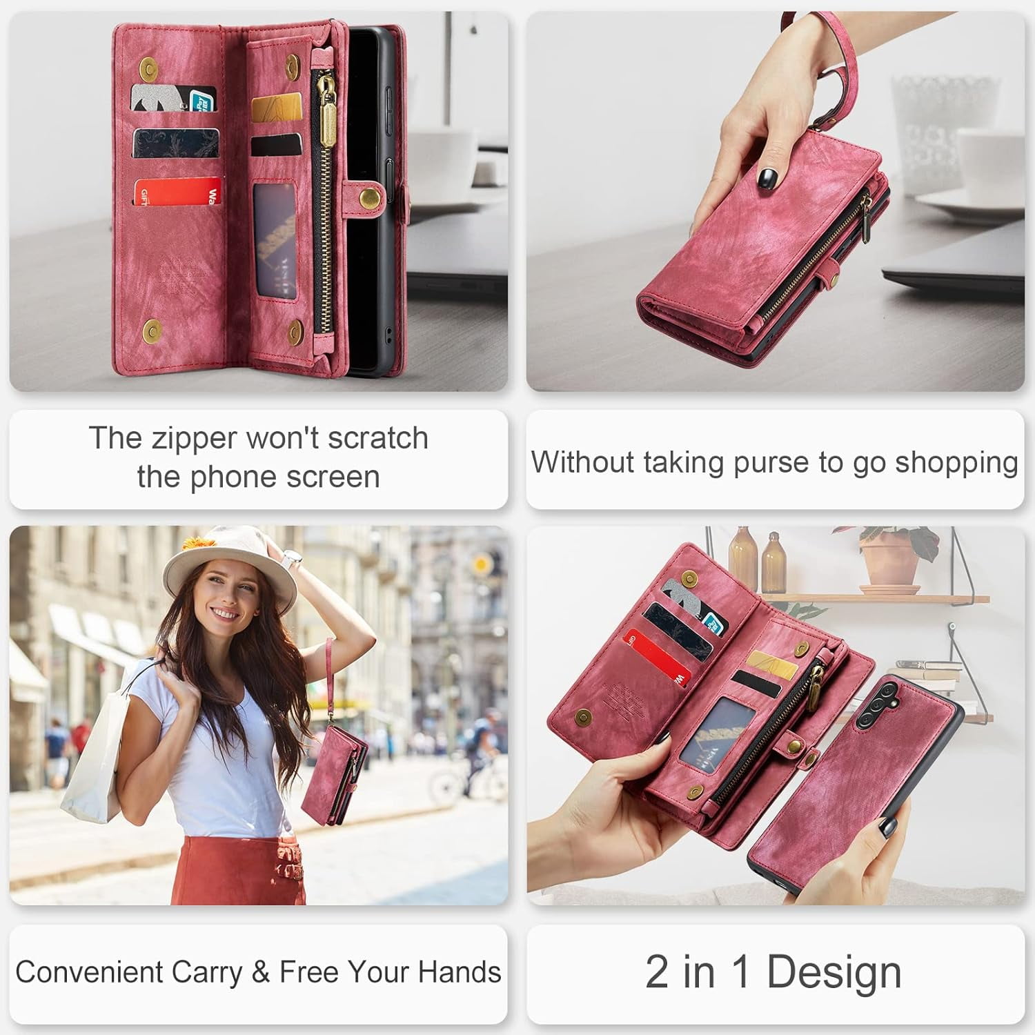 Phone Case for Samsung Galaxy A13 5G Zipper Wallet Detachable Cover with Tempered Glass Screen Protector and Flip Card Holder Cell Accessories Gaxaly A 13 G5 2022 13A A135G SM A136U Men Red