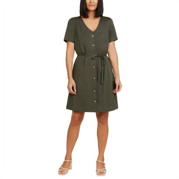 Matty M Ladies' Front Button Dress, Olive, Small