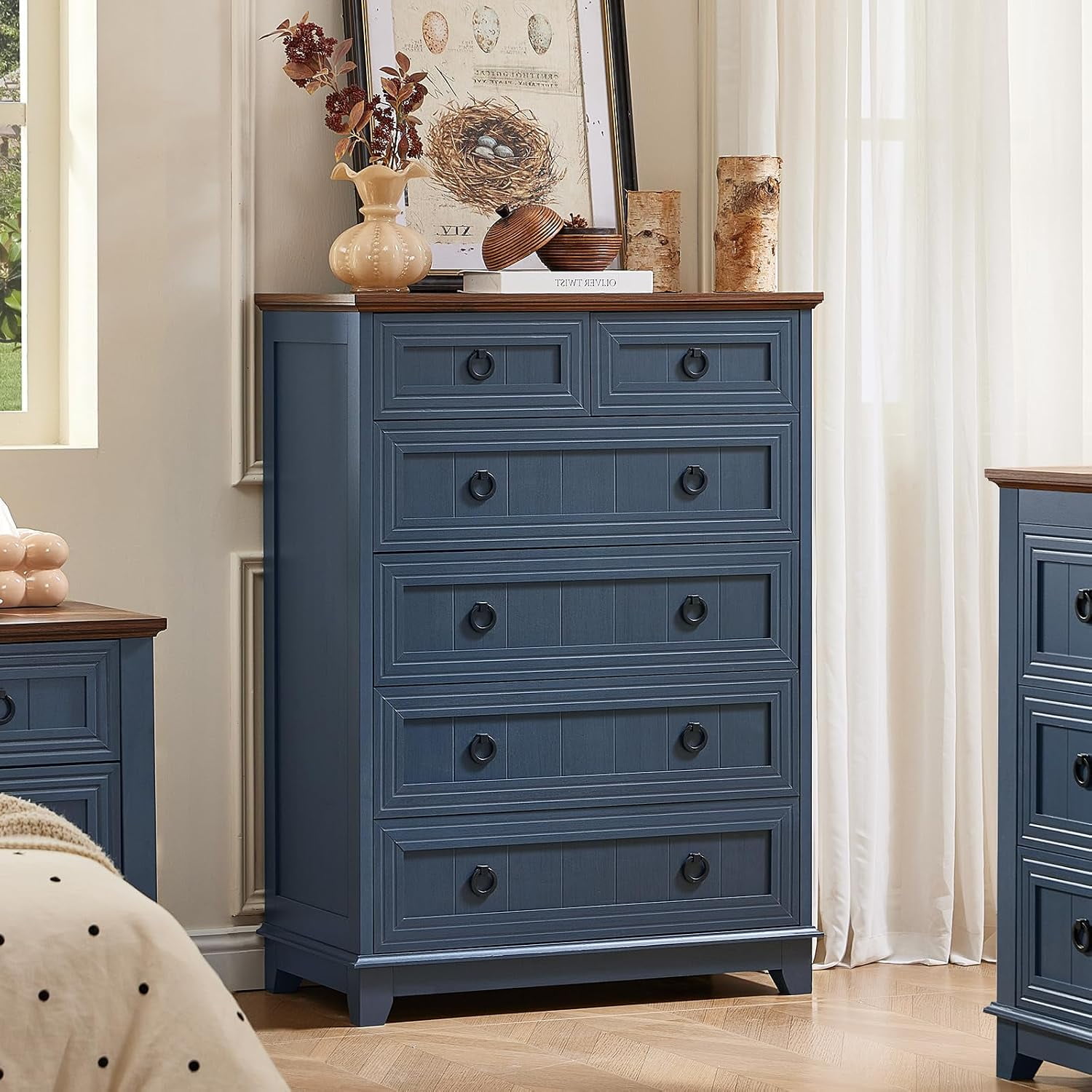 Farmhouse 6 Drawer Dresser for Bedroom 41 Tall Small Dressers & Chest of Drawers Rustic Wood Dresser with Metal Handle Storage Organizer Closet for Living Room Hallway Entryway