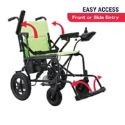 Rubicon DX02 Lightweight Foldable Electric Wheelchair for Seniors, 40 lbs Portable Power Chair with 500W Motor, 12 Mile Range, Airline Approved, Detachable Battery, Green