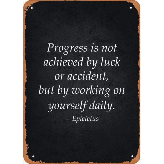 Motivational Quote Metal Sign Vintage Wall Decor Progress Stoic Poster 8 x 12 Inch for Home Office Man Cave