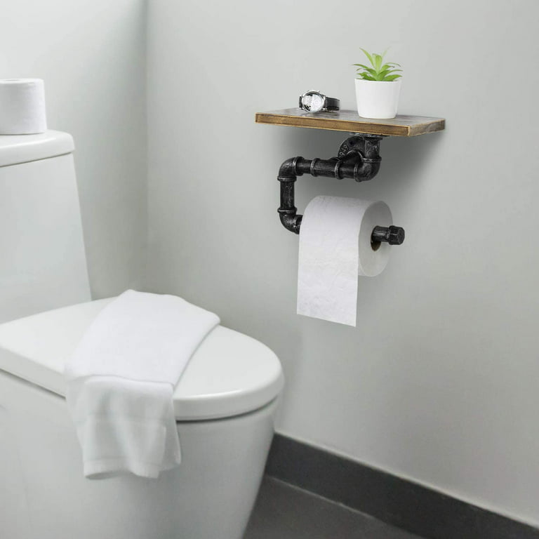 Wall Mount Toilet Paper Holder with Storage, Rustic Farmhouse with