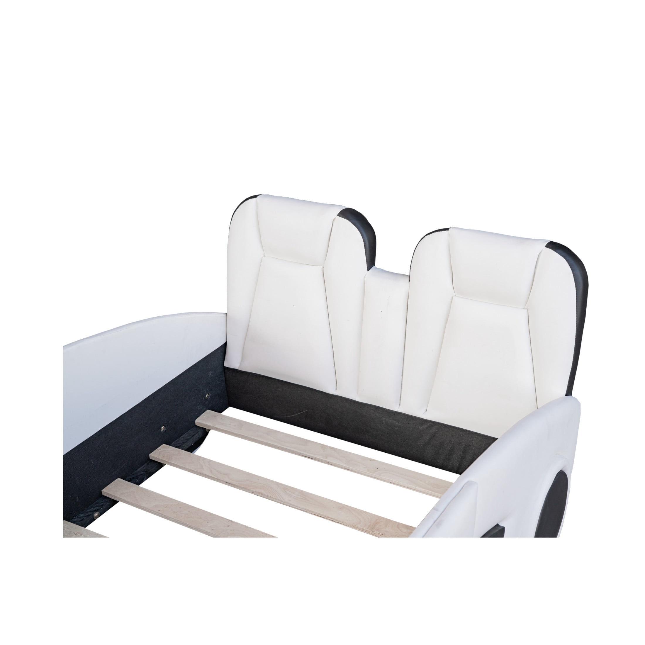 Noble House Twin Race Car-Shaped Platform Bed, Sturdy Pine Wood Frame with Wheels and Guardrails, White