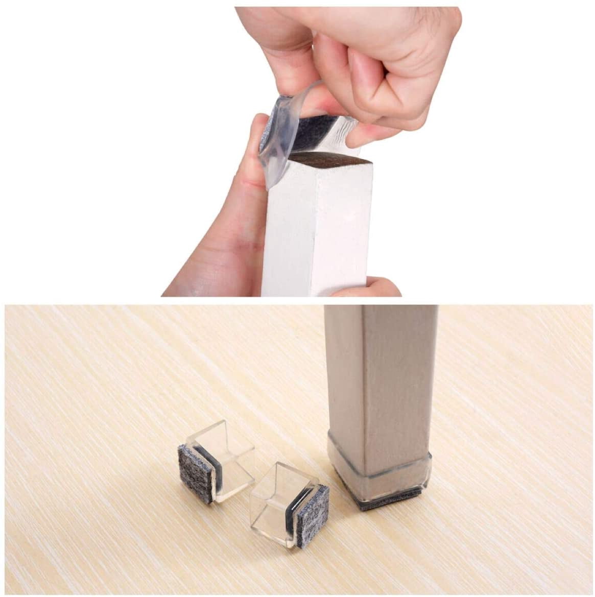 Chair Leg Floor Protectors, Furniture Felt Pads Silicone Chair Leg Caps 1" Square Floor Protectors for Hardware (Clear gray-20 Pack)