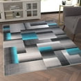 thumbnail image 3 of Emma + Oliver 5x7 Modern Cubist Olefin Accent Runner Rug in Gradient Shades of Black, Gray and Turquoise with Natural Jute Backing, 3 of 7