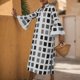 thumbnail image 5 of Gibobby Vestido largo para mujer Nuevo vestido de fiesta diario casual recto suelto con cuello en V y manga larga acampanada a cuadros para mujer(Gris,M), 5 of 5
