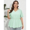 thumbnail image 5 of SHOWMALL Women Plus Blouses Casual Peplum Summer Lace Short Bell Sleeve Tops Dressy Mint Green 4X Cinched Waisted Chiffon Work Blouse, 5 of 7