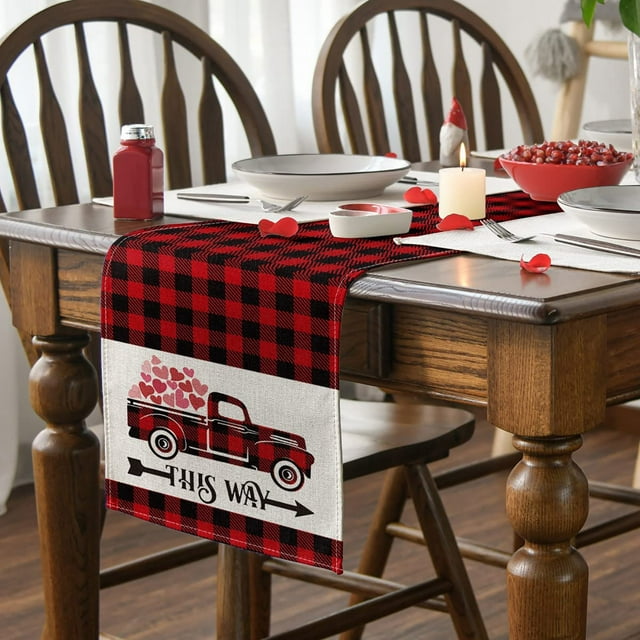 Iumwxz table cloth Valentine's Day Table Flag Festival Decoration Little Gnome Pattern Linen Table Cloth 33 * 183cm table cloths rectangular red Linen Festival Gift