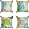 thumbnail image 1 of Juego de 4 fundas de almohada de 18.0 x 18.0 in, diseño floral de bengalas verdes y azules, decoración del hogar, funda de almohada cuadrada para sofá cama, 1 of 5