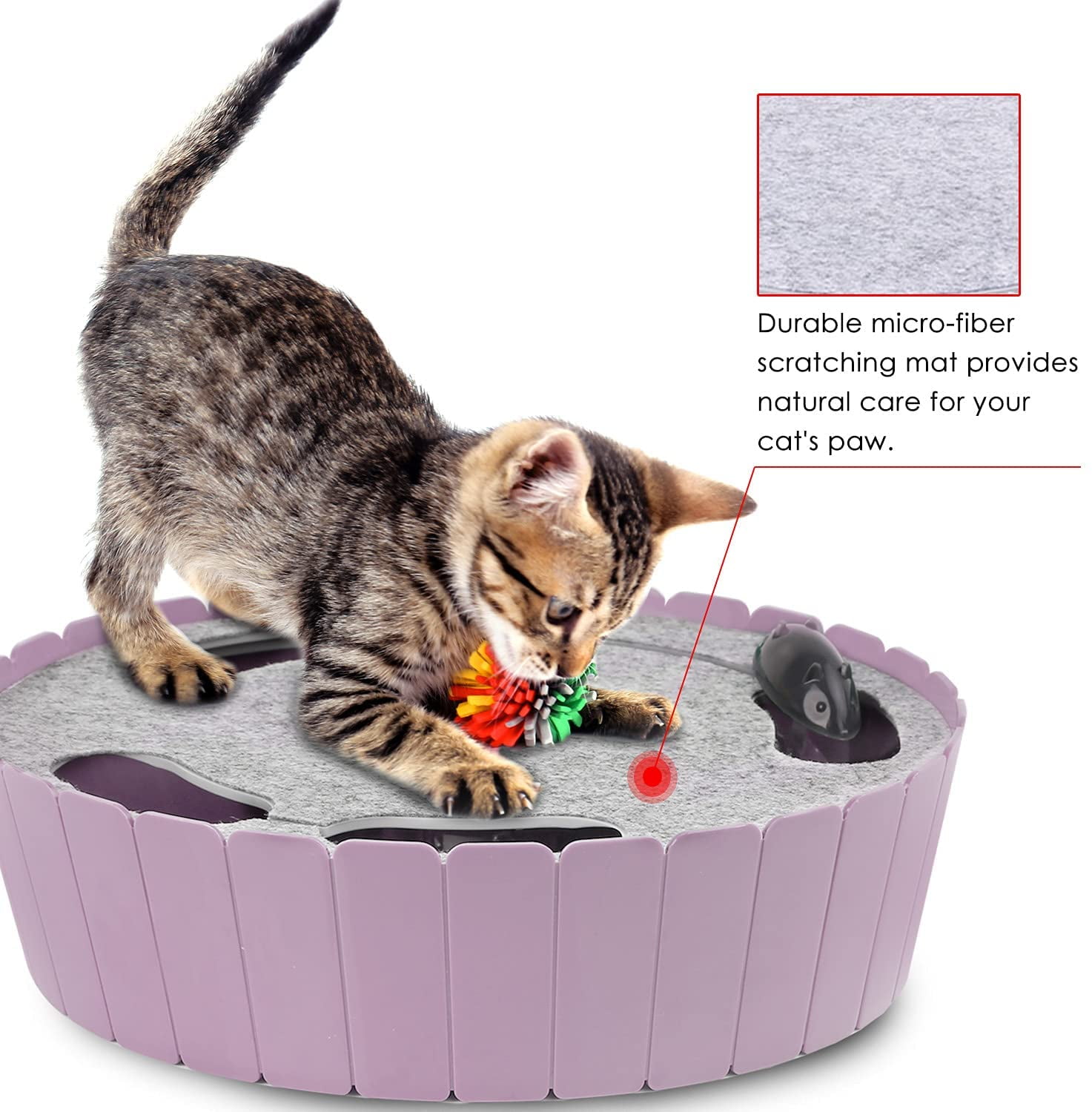 Pawaboo Interactive Cat Toy with Running Mouse, Electronic Motion Cat Toy Automatic Teaser Cats, Pop and Play Hide Cat Toy Hunting Mouse for Kitten Play Fun Exercise, Purple
