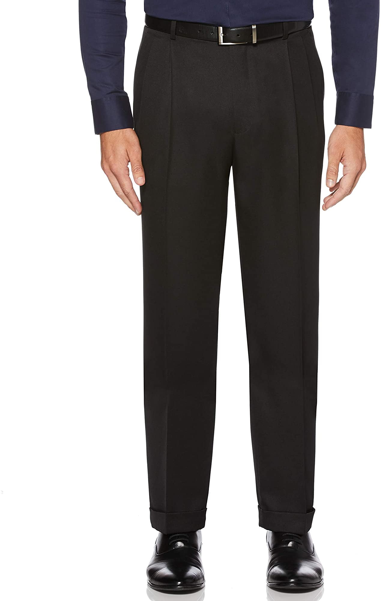 Perry Ellis Mens Classic Fit Elastic Waist Double Pleated Cuffed Pant