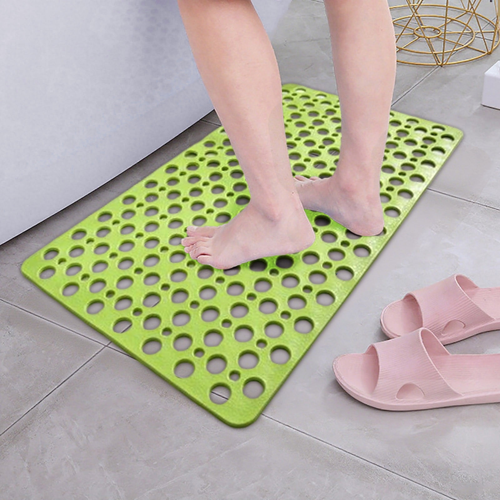 Non- Shower Mat for Elderly, TPE Rubber Bathtub Mat with Drain Holes | Anti-Skid Bath Tub Floor Mat for Walk-in Showers, Bathroom & Kitchen Safety Accessories, (White,27.5"x15")
