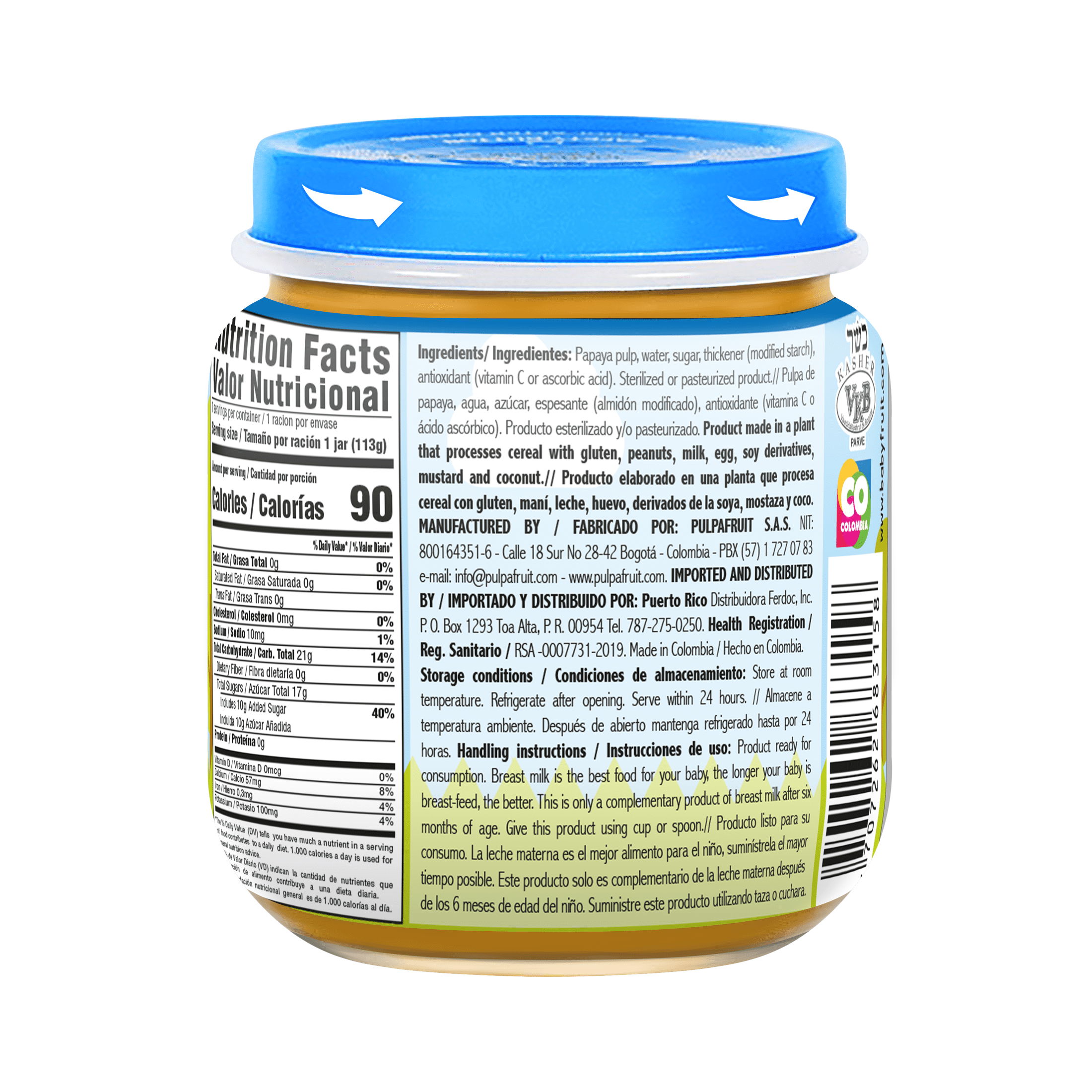 Baby Fruit Stage 1 Baby Food Papaya Flavor 4 oz, Glass Jar Shelf Stable