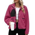 thumbnail image 2 of Hueook Flannel Jacket Women European and American Solid Color Lamb Wool Jacket Long Sleeved Hooded Casual Jacket/jacket Hot Pink L, 2 of 8
