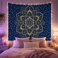 thumbnail image 2 of Golden Mandala on Deep Navy with Floral Patterns, Mystical Boho for Meditation Enthusiasts, Serene Wall Decor Housewarming Gift, Tapestry Wall Hanging for Bedroom and Yoga Room, 2 of 7