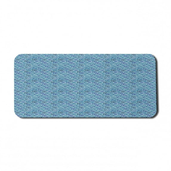 Marine Computer Mouse Pad, Geometric Abstract Ocean Related Graphical Overlapping Spiral Waves, Rectangle Non-Slip Rubber Mousepad X-Large, 35" x 15", Indigo Off White Sea Blue, by Ambesonne
