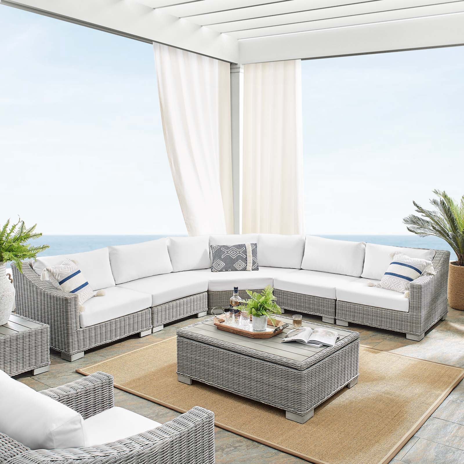 Modway Conway Sunbrella Outdoor Patio Wicker Rattan 6 Piece Sectional Sofa Furniture Set Multiple Colors Walmart Com Walmart Com