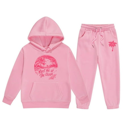 Tiijoy Little Girls Outfits Graphic Hoodie and Jogger Pants Sweatsuit Sizes 5-6