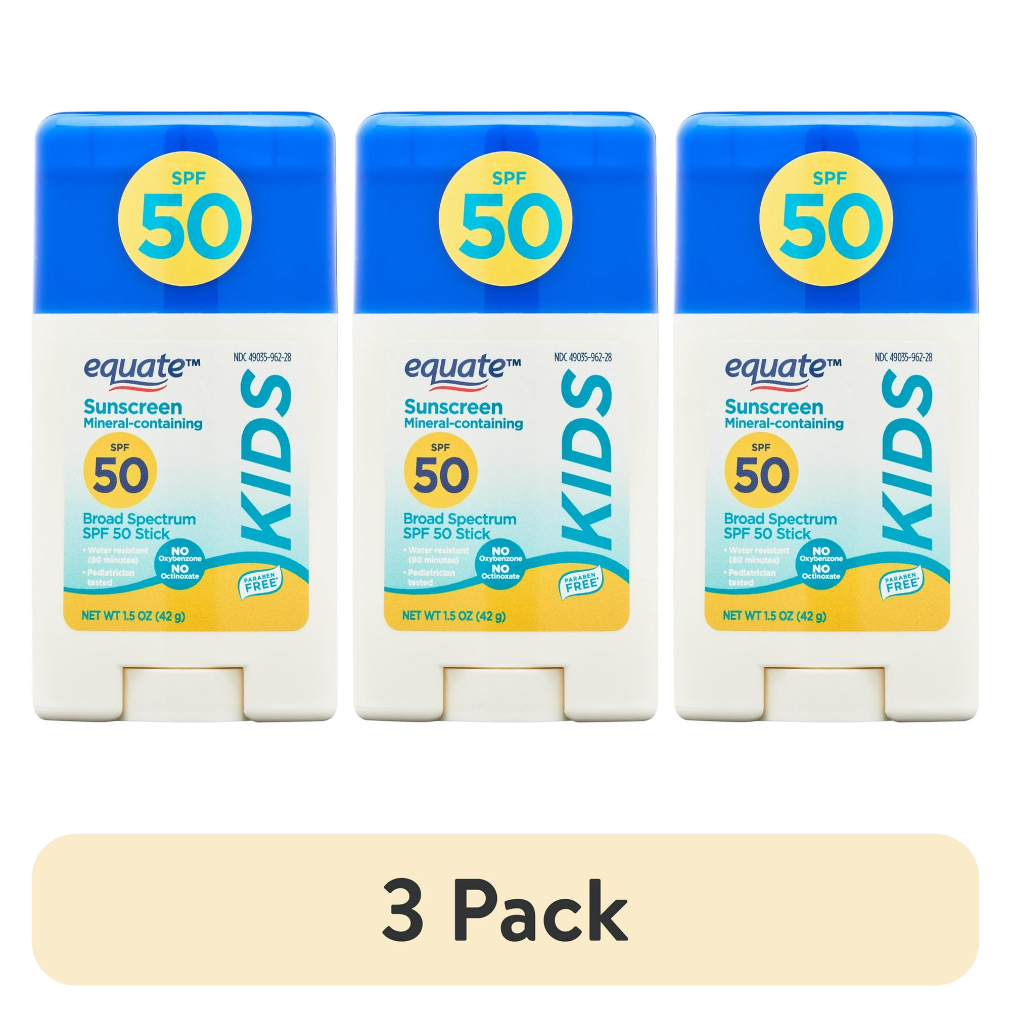 (3 pack) Equate Kids Broad Spectrum Sunscreen Stick with Mineral Actives, SPF 50, 1.5 oz