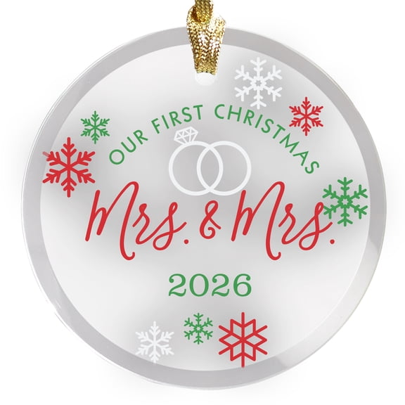 2026 Our First Christmas Mrs & Mrs Wedding Gift Round Disc Ornament
