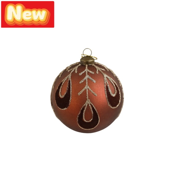 STPToys Christmas Decoration Electroplated Plastic Hanging Ball Ornament Coffee With Glitter Powder Vintage Leaf Design For Xmas Tree Home Decor