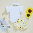 thumbnail image 3 of Morttic Newborn Baby Girls Clothes Ruffles Summer Romper Floral Sunflower Bottoms Shorts 3pcs Outfits(Sunflower,3-6m), 3 of 7