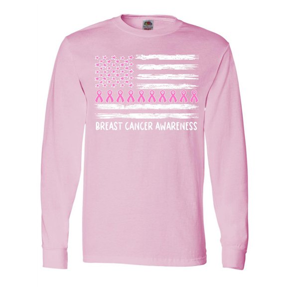 Inktastic Breast Cancer Awareness Pink Ribbons and Flag Long Sleeve T-Shirt