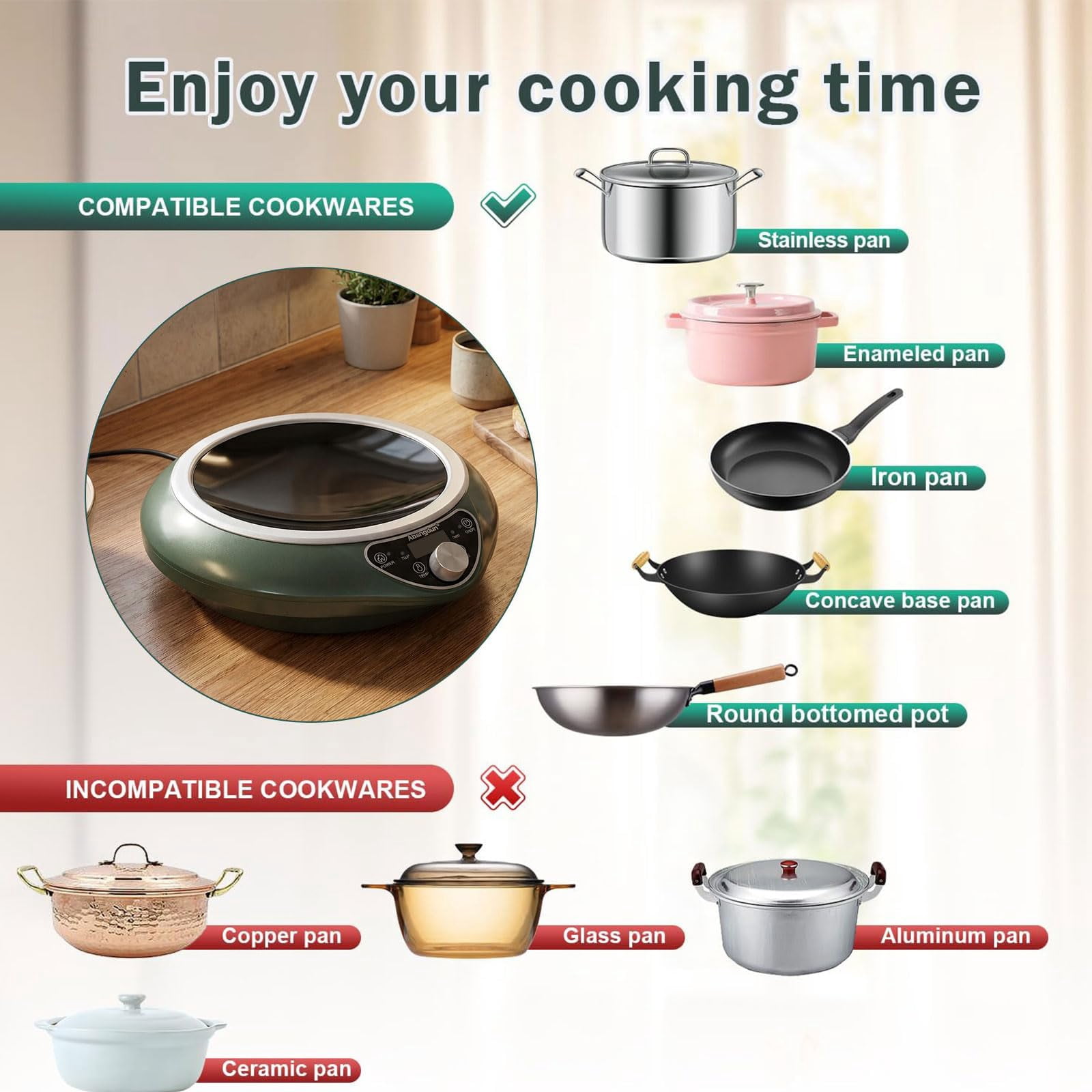 Abangdun 1700W 85V~120V Induction Cooktop Wok Burner 2026 New 1.97″ Deep Concave Curved Surface 16 level Power& Temp Ctrl Electric Stove Hot Plate Commercial Countertop Burner for Cooking Portable