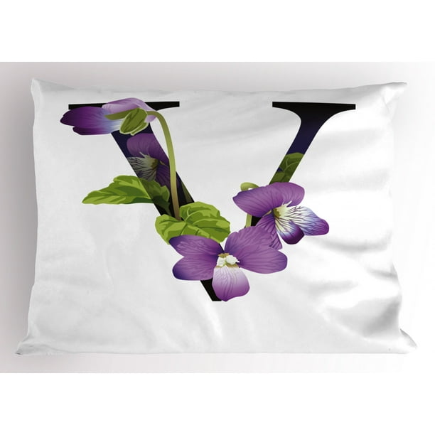 Letter V Pillow Sham Viola Sororia Wildflowers on the V Natural