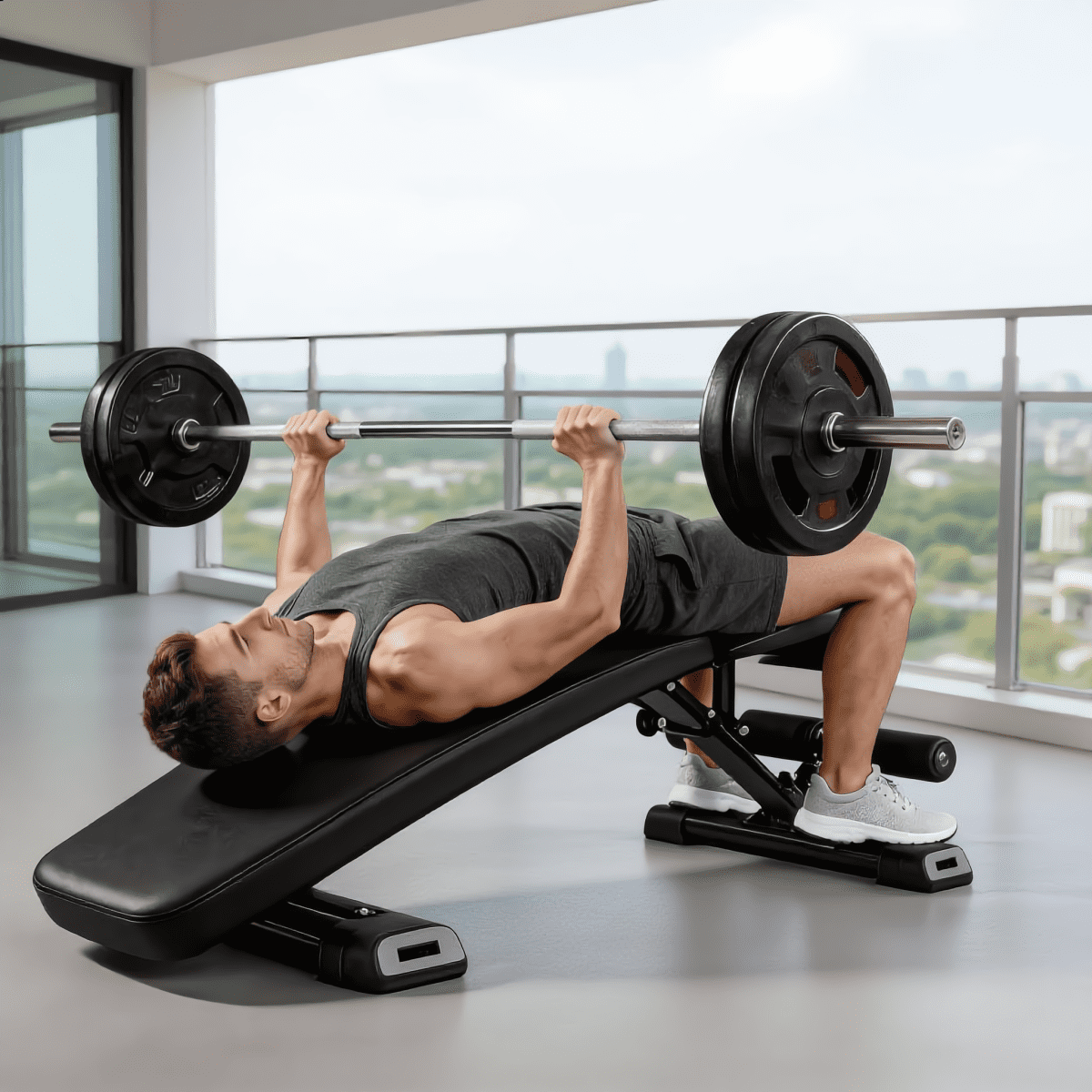 Foldable Adjustable Dumbbell Bench with 2 Resistance Bands, Multi-Purpose Incline Decline Workout Bench, Home Gym Strength Training Equipment for Full Body Exercise