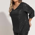 thumbnail image 4 of Women's Fall/Winter Loose Plus Size Retro Casual V Neck Sequin T Shirt Short Sleeve T Shirt, 4 of 5