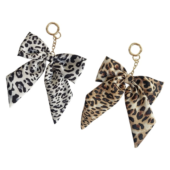 Zeiwohndc 2pcs Lovely Leopard Print Bows Keychain For Accessories And Presents Compact
