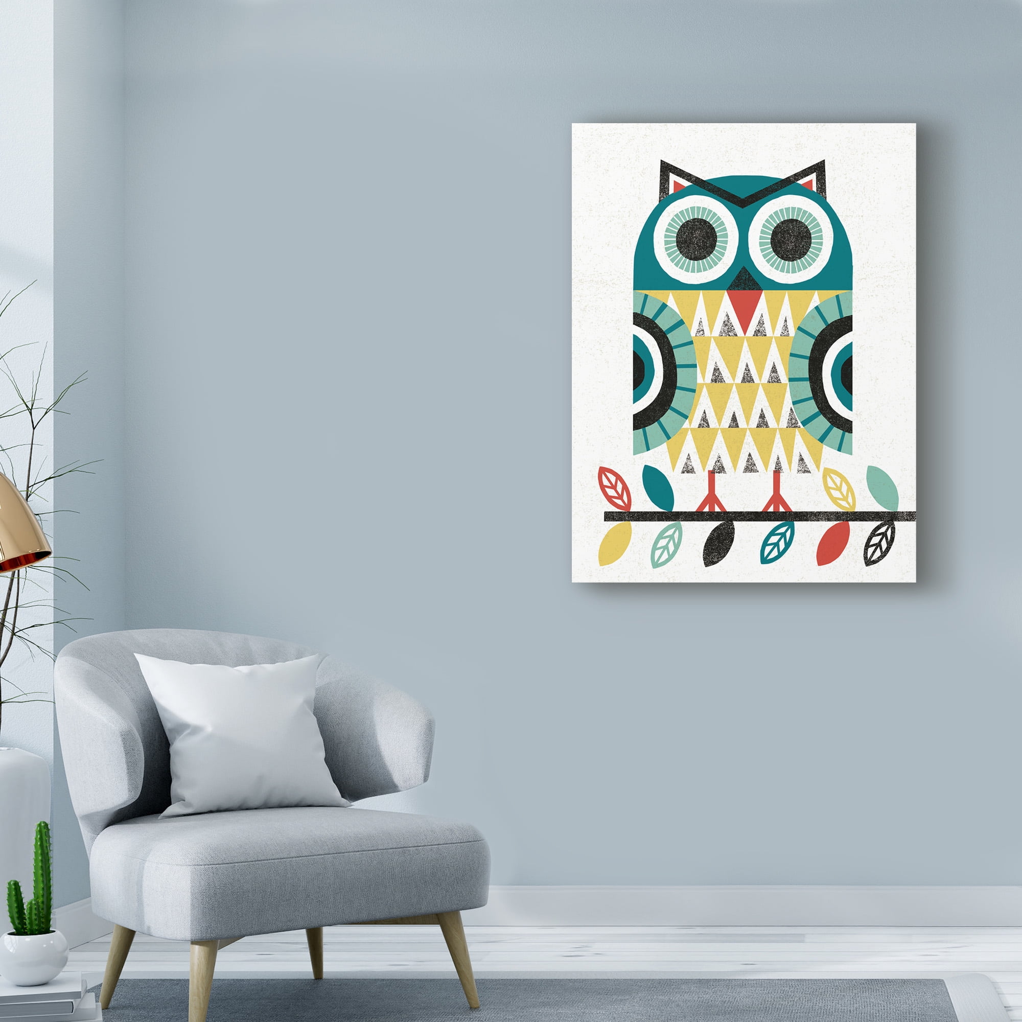 Trademark Fine Art 'Folk Lodge Owl V2 Teal' Canvas Art by Michael Mullan