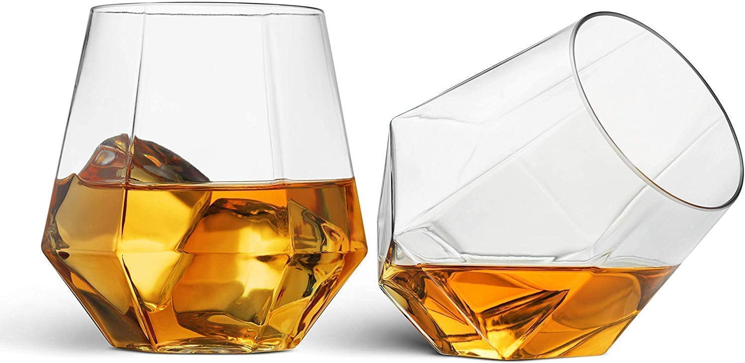 32 Pack Diamond Shaped Plastic Stemless Wine Glasses Disposable 12 Oz Clear Plastic Wine Whiskey Cups Shatterproof Recyclable and BPA-Free