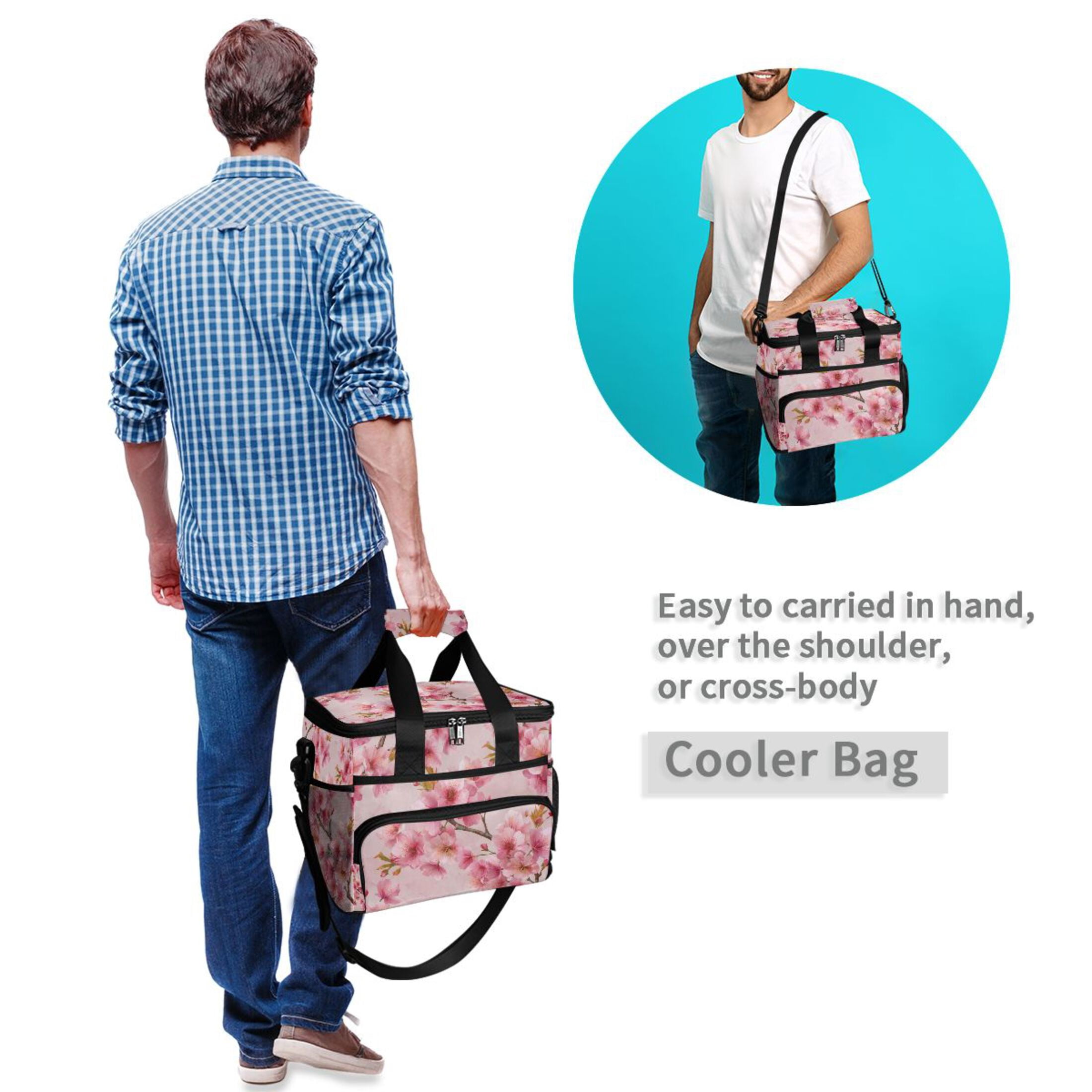 Cute Cherry Blossom Spring Portable Cooler Lunch Box Reusable Insulated Lunch Bag Leakproof 15L