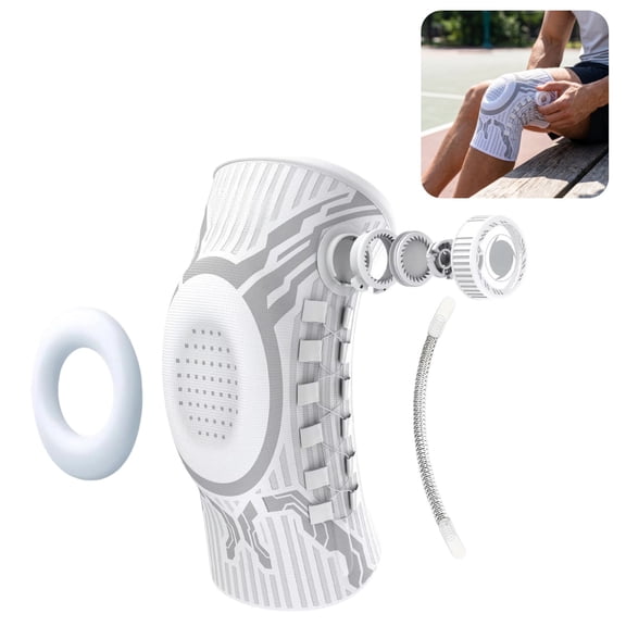Adjustable Knit Knee Brace with Dial Knob Compression Knee Support, Silicone Pad & Spring Stabilizers, Sports Knee Sleeve for Running Basketball Workout Outdoor Sports