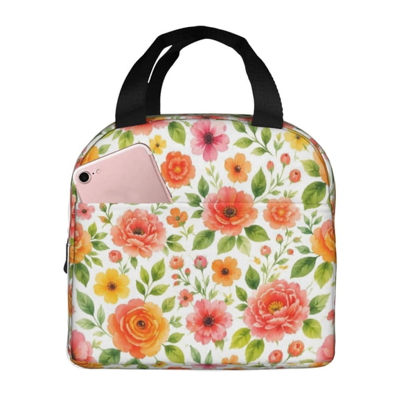 Floral Lunch Bag Reusable Thermal Lunch Box with Handle for Women and Men