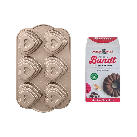 Nordic Ware Tiered Heart Cakelet Pan with Double Chocolate Mix