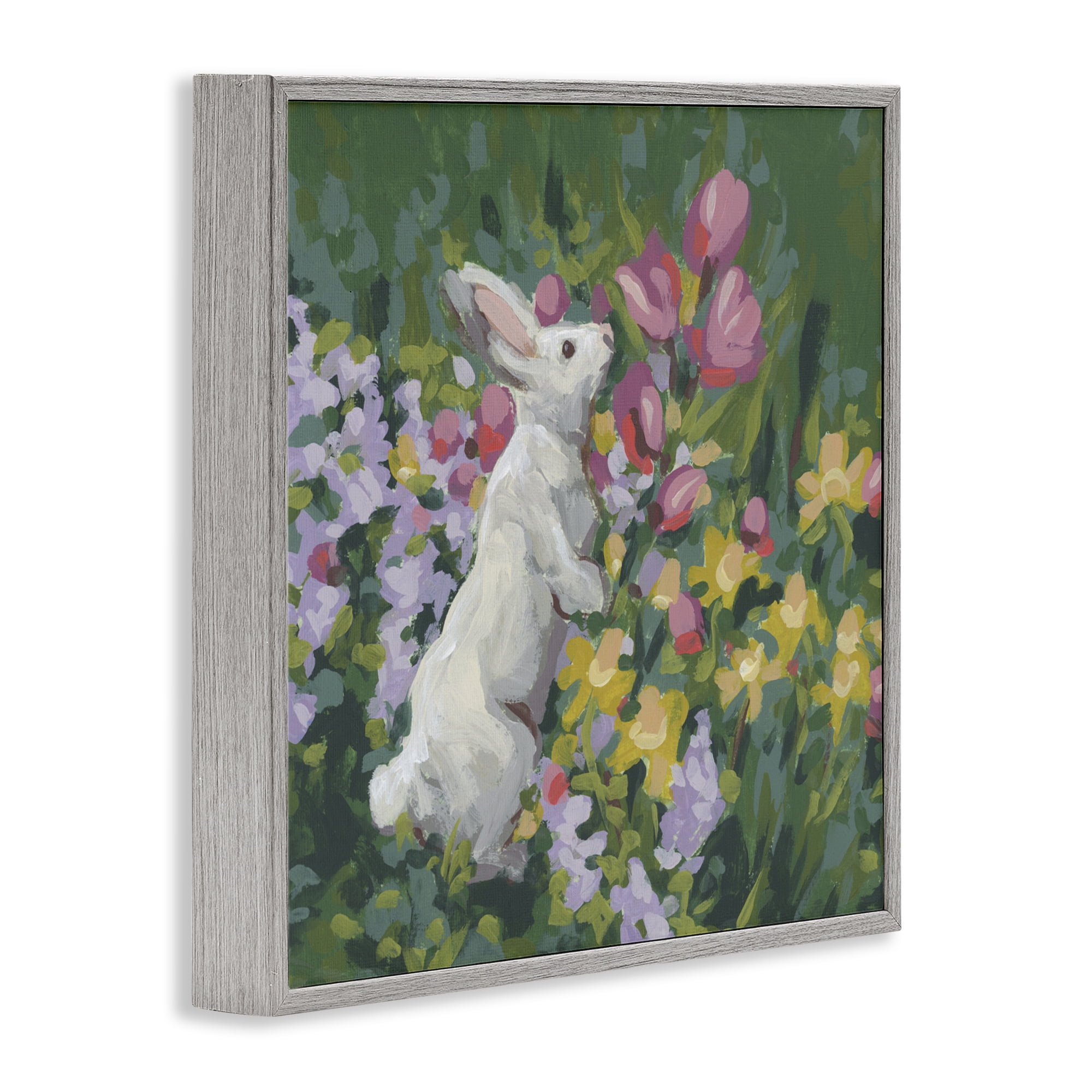 Stupell Industries Bunny in Garden Impression Gray Framed Giclee Art, design by June Erica Vess
