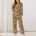 thumbnail image 2 of Disketp coffee Stamps Pajamas Set Long Sleeve Sleepwear Womens Button Down Nightwear Pj Sets-{designName}-Small, 2 of 7