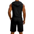 thumbnail image 3 of Ceisia Men's Sleeveless Hoodie and Shorts Set Full Zip Hooded Tank with Drawstring Shorts Black M Gifts for Father, 3 of 8