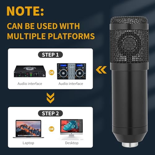 Condenser Microphone,Professional USB Microphone Plug & Play PC Computer Microphone Condenser Cardioid Mic Kit with Adjustable Boom Arm Stand Shock Mount,for Podcast,Streaming,YouTube，Tiktok